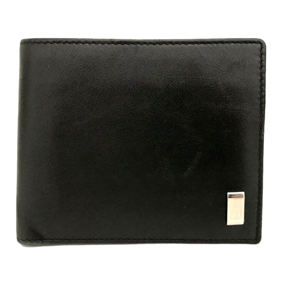 DUNHILL Black Leather Logo Bifold Men Wallet #1218